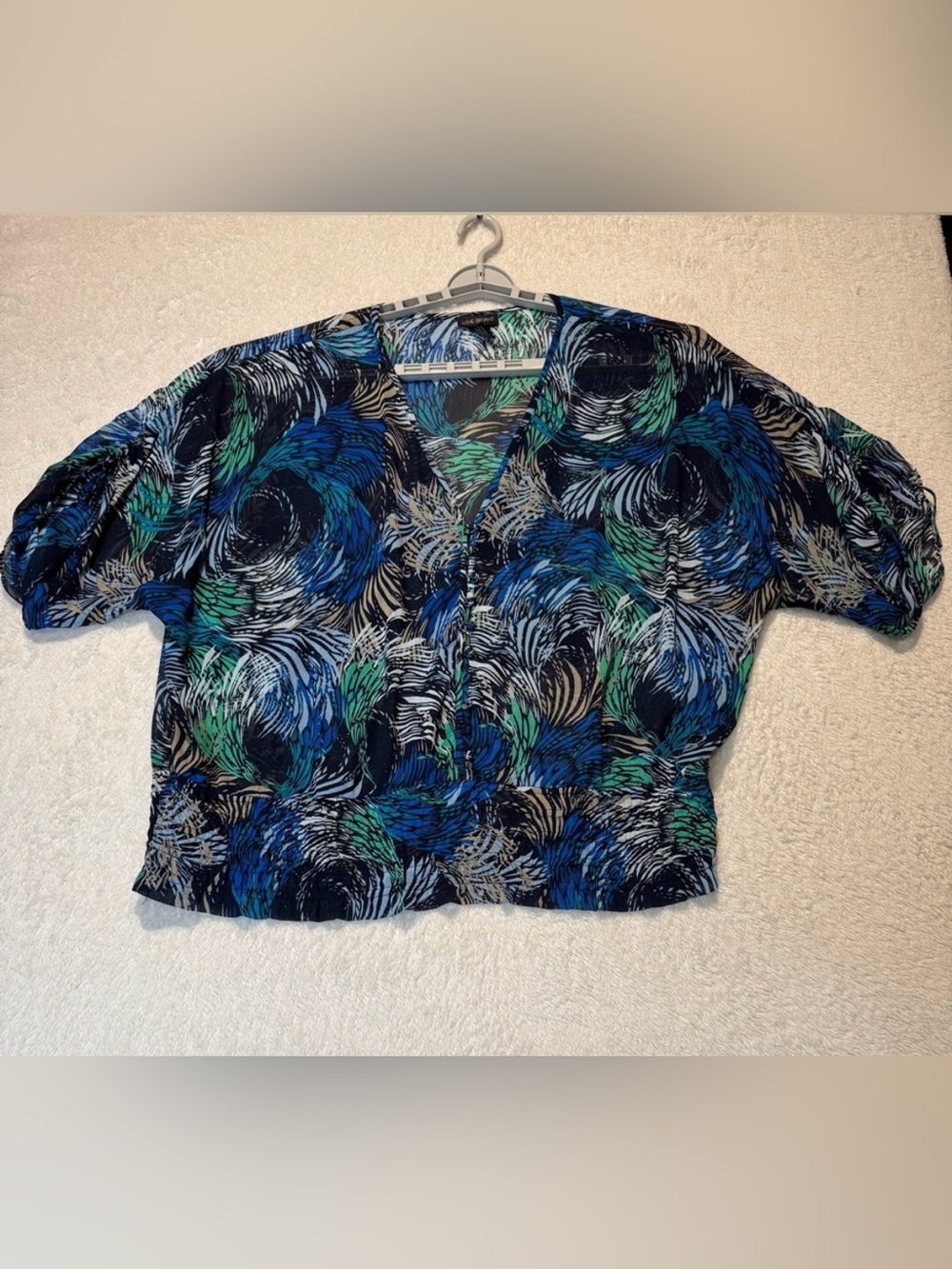 Lane Bryant Elastic Waistband Ruched Sleeves Top Size 22/24 Multicolor
